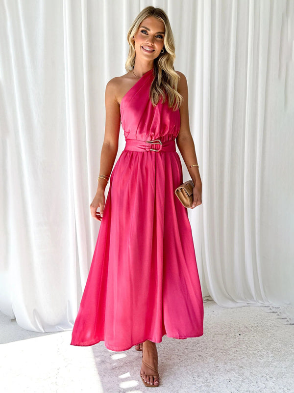 WW | Damen Ein-Schulter Schmal-Tailliertes Strapless Rückenfreies Kleid