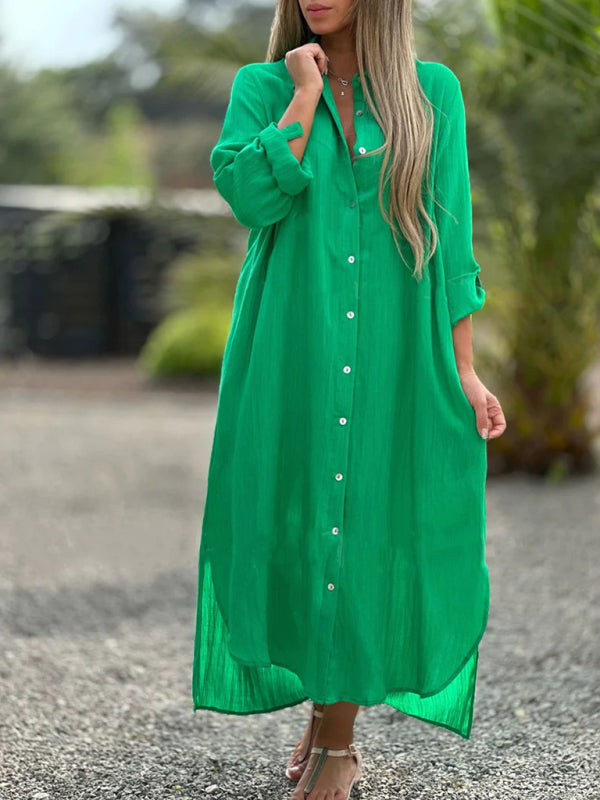 WW | Damenmode Lässiger Langarm Revers Cardigan Kleid