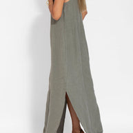 WW | Neues Modisches Lässiges Baumwoll Und Leinen Kleid Mit Schlitz Und Trägern