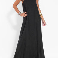 WW | Neues Modisches Lässiges Baumwoll Und Leinen Kleid Mit Schlitz Und Trägern