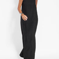 WW | Neues Modisches Lässiges Baumwoll Und Leinen Kleid Mit Schlitz Und Trägern