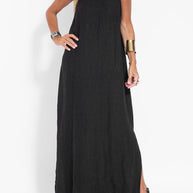 WW | Neues Modisches Lässiges Baumwoll Und Leinen Kleid Mit Schlitz Und Trägern