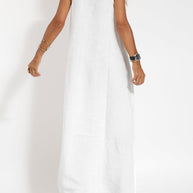 WW | Neues Modisches Lässiges Baumwoll Und Leinen Kleid Mit Schlitz Und Trägern