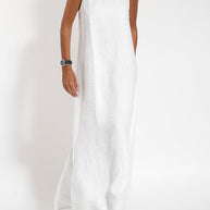 WW | Neues Modisches Lässiges Baumwoll Und Leinen Kleid Mit Schlitz Und Trägern