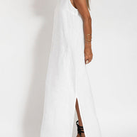 WW | Neues Modisches Lässiges Baumwoll Und Leinen Kleid Mit Schlitz Und Trägern