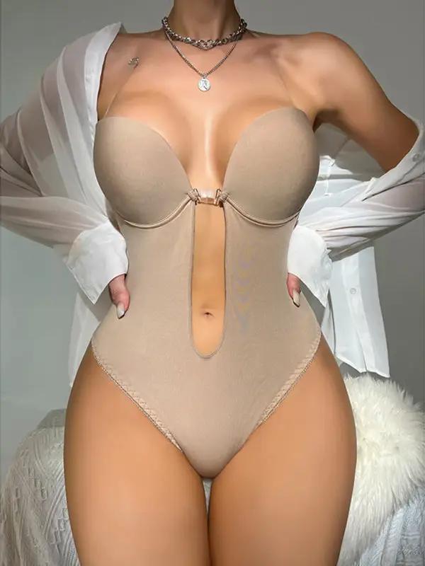 WW | Rückenfrei Tiefe V Rückenfreier Plunge Formende Bodysuit Bodysuit
