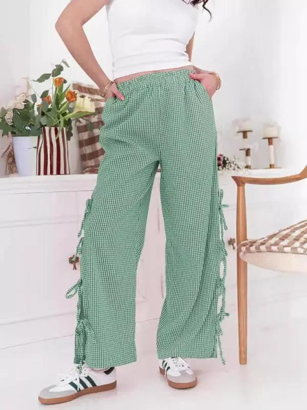 WW | Mode Damen Karottenhose mit Karo-Muster und Trägern