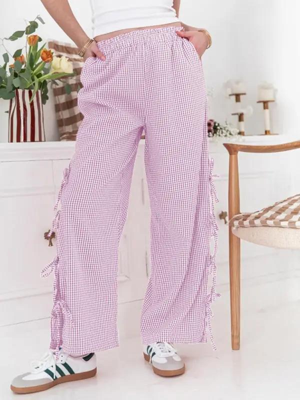 WW | Mode Damen Karottenhose mit Karo-Muster und Trägern