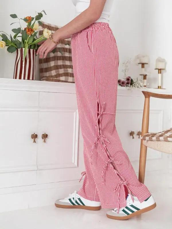 WW | Mode Damen Karottenhose mit Karo-Muster und Trägern