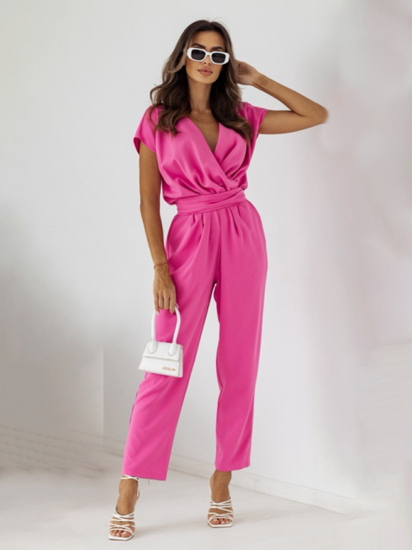 WW | Neuer modischer einfarbiger schlanker Kurzarm-Jumpsuit