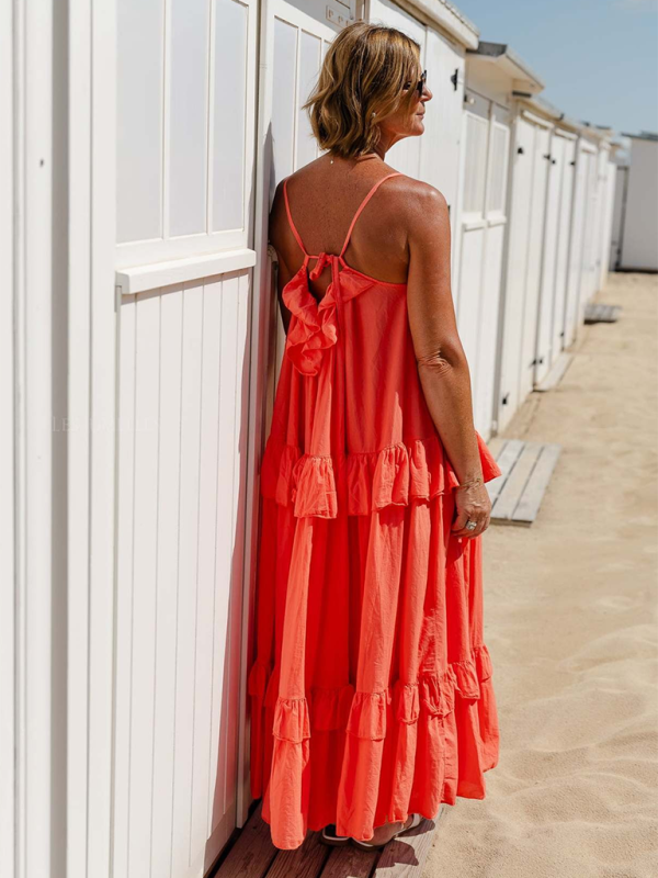 WW | Neuer Urlaubsstil Rüschensommerkleid Mit Langem Schwung Und Elegantem Strandkleid