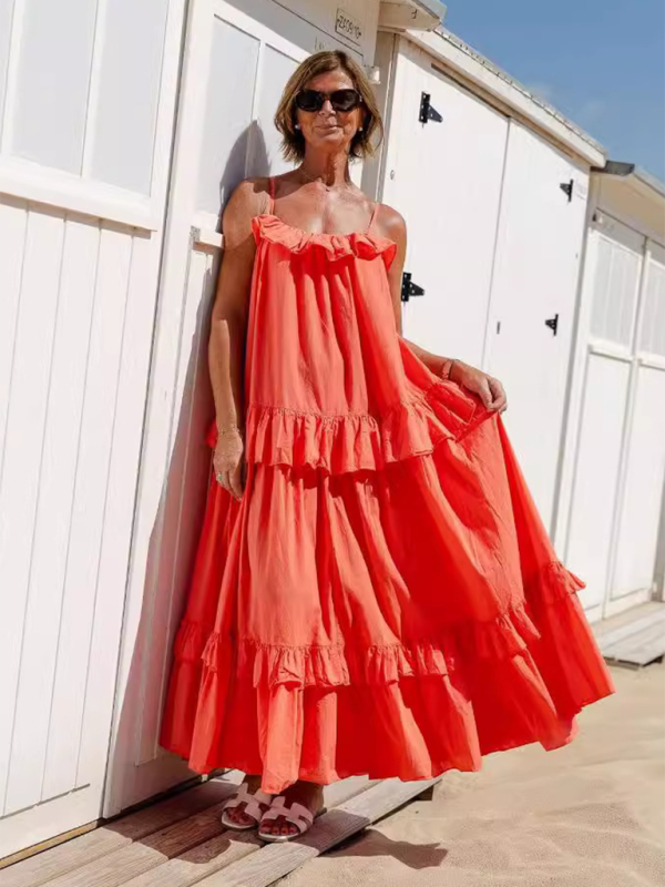 WW | Neuer Urlaubsstil Rüschensommerkleid Mit Langem Schwung Und Elegantem Strandkleid