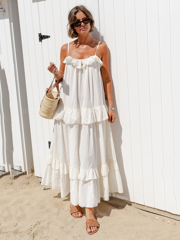 WW | Neuer Urlaubsstil Rüschensommerkleid Mit Langem Schwung Und Elegantem Strandkleid