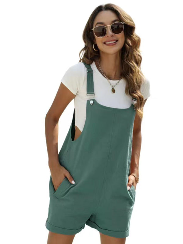 WW | Damen Baumwoll- und Leinenverstellbare Lässige Lockere Overall-Shorts