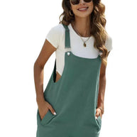 WW | Damen Baumwoll- und Leinenverstellbare Lässige Lockere Overall-Shorts