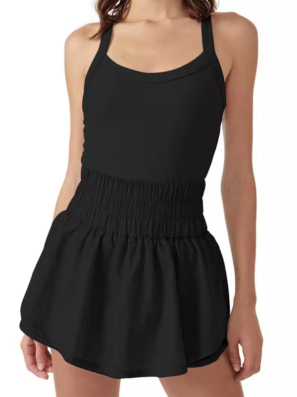 WW | Damen Outdoor Sport Rücken-Kreuz Einteiler Tennisrock Yoga Jumpsuit