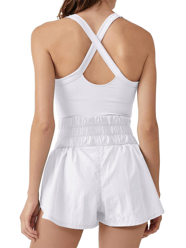 WW | Damen Outdoor Sport Rücken-Kreuz Einteiler Tennisrock Yoga Jumpsuit