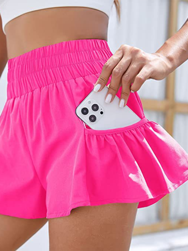 WW | Damen Fitness Lauf Quick-Dry Hohe Taille Shorts mit Taschen