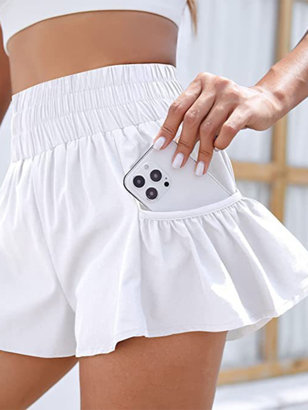 WW | Damen Fitness Lauf Quick-Dry Hohe Taille Shorts mit Taschen