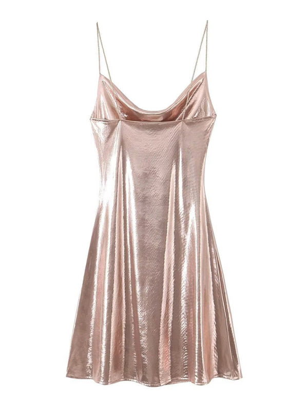 WW | Tiefer Rückenausschnitt metallisches Straps Kleid