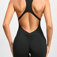 WW | Enganliegende Reißverschluss-Sport-Yoga-Hosen Pfirsich Hüften Einteiler schnelltrocknend plissierter Fitness-Jumpsuit