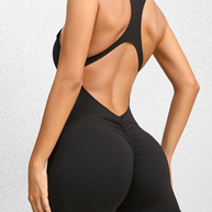 WW | Enganliegende Reißverschluss-Sport-Yoga-Hosen Pfirsich Hüften Einteiler schnelltrocknend plissierter Fitness-Jumpsuit