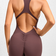 WW | Enganliegende Reißverschluss-Sport-Yoga-Hosen Pfirsich Hüften Einteiler schnelltrocknend plissierter Fitness-Jumpsuit