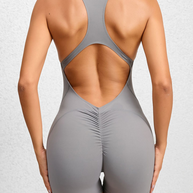 WW | Enganliegende Reißverschluss-Sport-Yoga-Hosen Pfirsich Hüften Einteiler schnelltrocknend plissierter Fitness-Jumpsuit