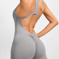 WW | Enganliegende Reißverschluss-Sport-Yoga-Hosen Pfirsich Hüften Einteiler schnelltrocknend plissierter Fitness-Jumpsuit