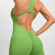 WW | Enganliegende Reißverschluss-Sport-Yoga-Hosen Pfirsich Hüften Einteiler schnelltrocknend plissierter Fitness-Jumpsuit