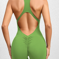 WW | Enganliegende Reißverschluss-Sport-Yoga-Hosen Pfirsich Hüften Einteiler schnelltrocknend plissierter Fitness-Jumpsuit