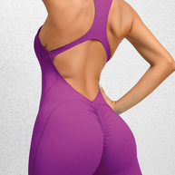 WW | Enganliegende Reißverschluss-Sport-Yoga-Hosen Pfirsich Hüften Einteiler schnelltrocknend plissierter Fitness-Jumpsuit