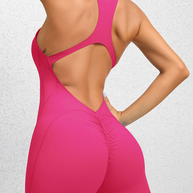 WW | Enganliegende Reißverschluss-Sport-Yoga-Hosen Pfirsich Hüften Einteiler schnelltrocknend plissierter Fitness-Jumpsuit