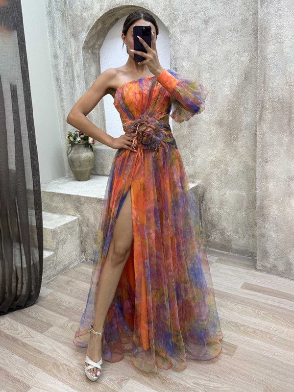 W&W Mode | Neue Party-Mesh-Schulter-Schlitzenkleid INS Lässige Modekleider