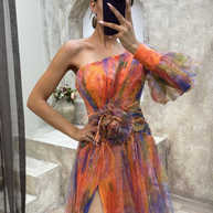 WW | Neue Party-Mesh-Schulter-Schlitzenkleid INS Lässige Modekleider