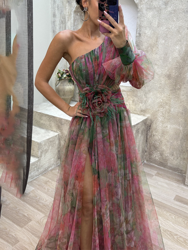 W&W Mode | Neue Party-Mesh-Schulter-Schlitzenkleid INS Lässige Modekleider
