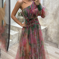 WW | Neue Party-Mesh-Schulter-Schlitzenkleid INS Lässige Modekleider