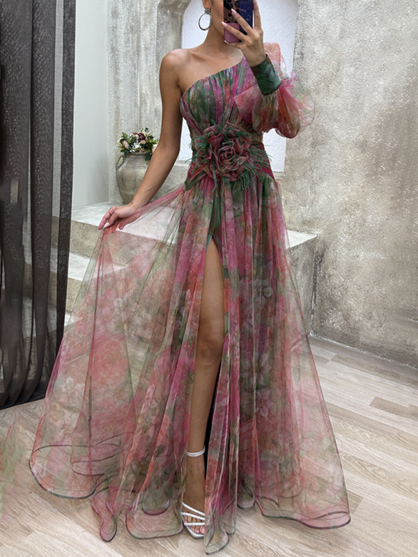 W&W Mode | Neue Party-Mesh-Schulter-Schlitzenkleid INS Lässige Modekleider