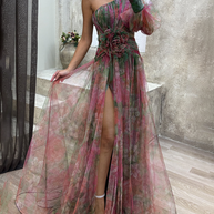 WW | Neue Party-Mesh-Schulter-Schlitzenkleid INS Lässige Modekleider