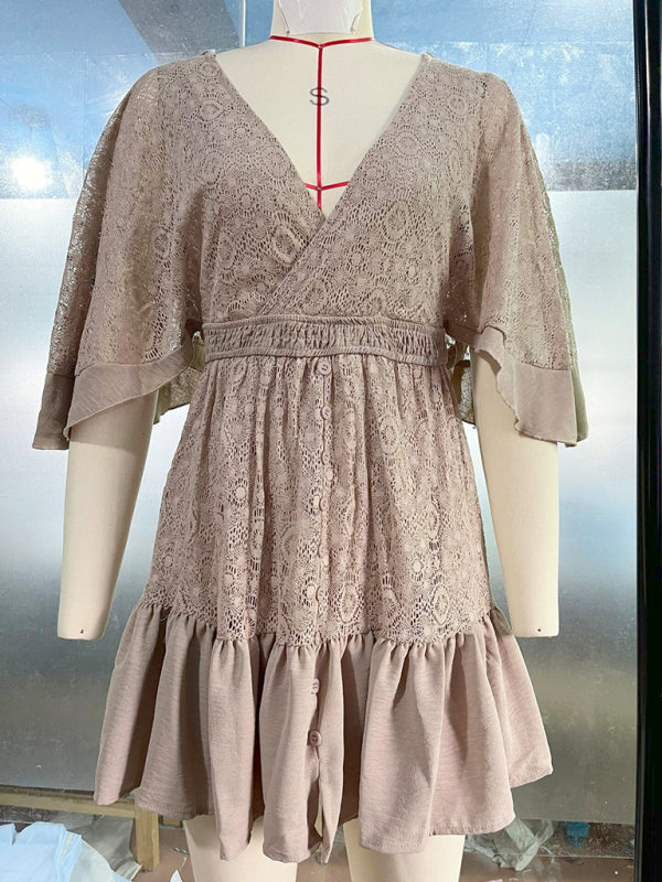 WW | Neues Frauen Spitzen Patchwork Bat Ärmel Kleid