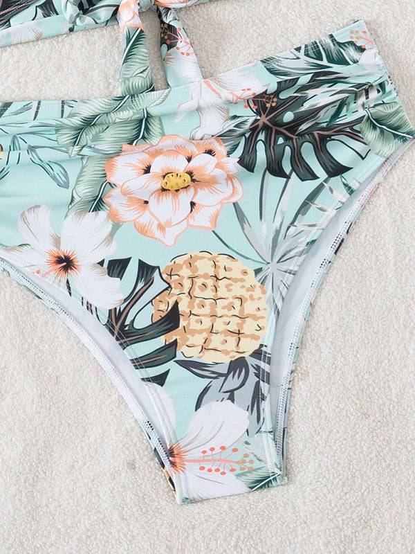 WW | Damen Spitze Druck Kreuzband Sexy Zwei-Teile Bikini Badeanzug