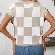 WW | Colorblock Rundhalsausschnitt Schachbrett Pullover