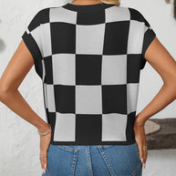 WW | Colorblock Rundhalsausschnitt Schachbrett Pullover