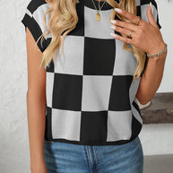 WW | Colorblock Rundhalsausschnitt Schachbrett Pullover