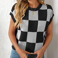 WW | Colorblock Rundhalsausschnitt Schachbrett Pullover