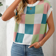 WW | Colorblock Rundhalsausschnitt Schachbrett Pullover