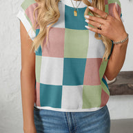 WW | Colorblock Rundhalsausschnitt Schachbrett Pullover