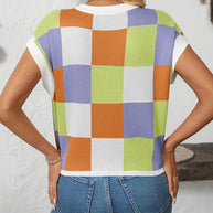 WW | Colorblock Rundhalsausschnitt Schachbrett Pullover