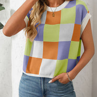 WW | Colorblock Rundhalsausschnitt Schachbrett Pullover