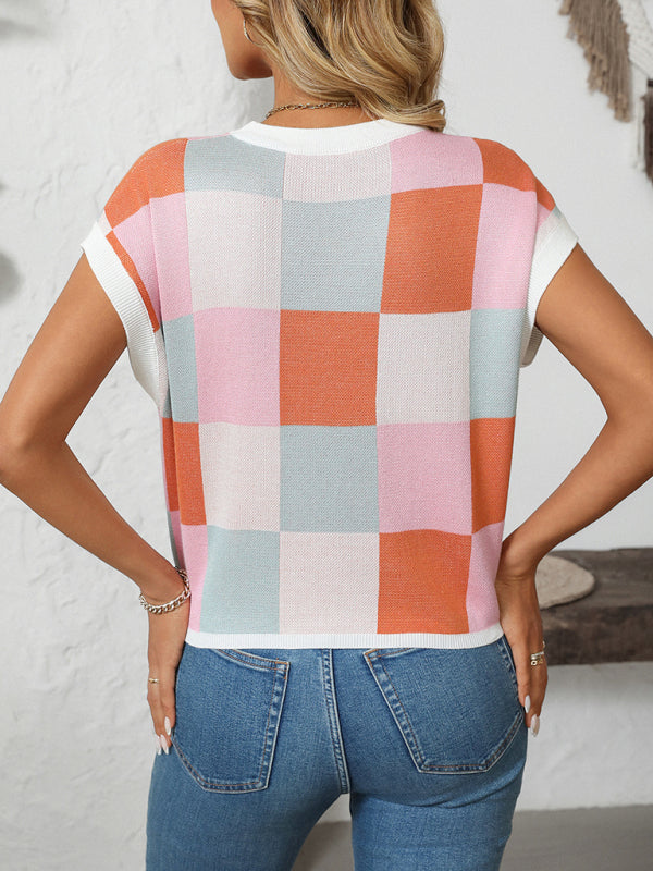 WW | Colorblock Rundhalsausschnitt Schachbrett Pullover